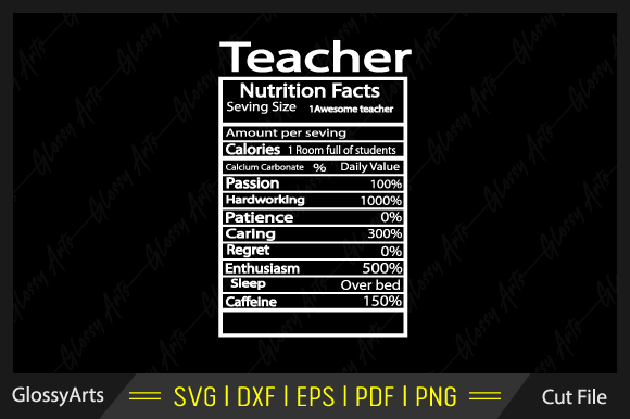 Teacher Nutrition Facts SVG: Graphics for Crafts